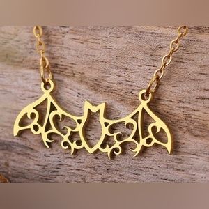 Laser Cut, Top quality Stainless Steel Bat Necklace choice of silver or gold
